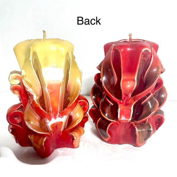 Set of 2 Unique vintage Artisan  hand carved 70s Glow ribbon candles Not used - Picture 6 of 9